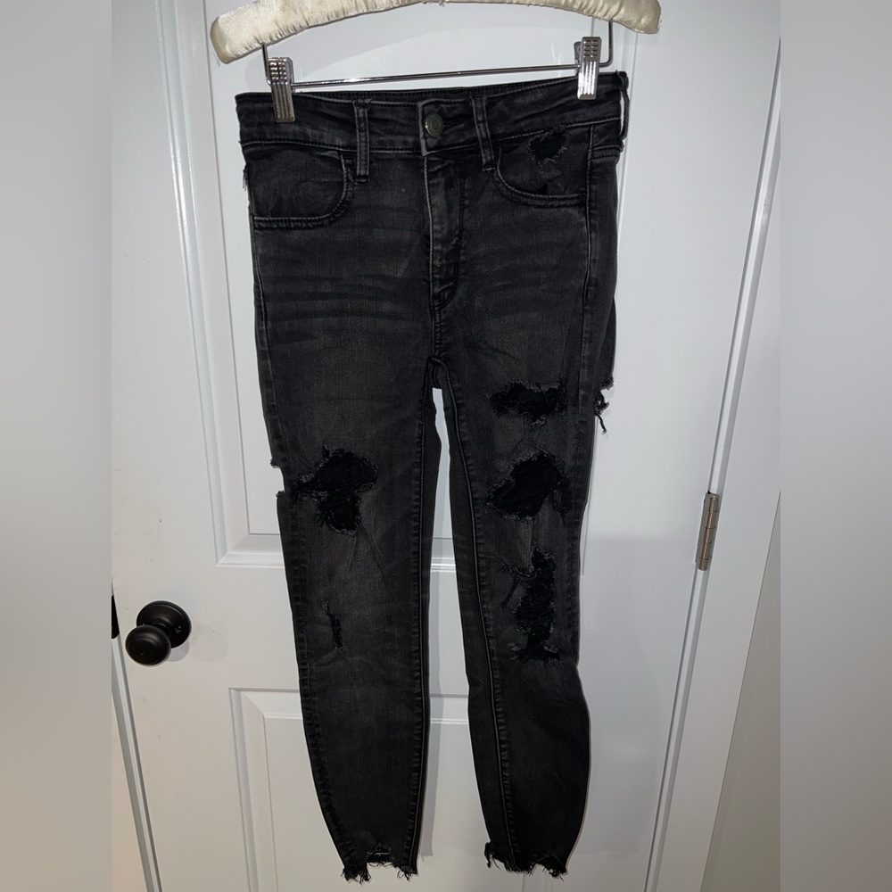 American Eagle Outfitters Ripped Charcoal Skinny Jeans